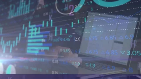 Animation of financial data processing over hacker using computer Stock Footage 328250295