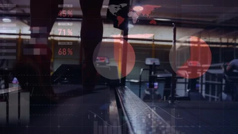 Animation of financial data processing over running person Stock Footage 328298541