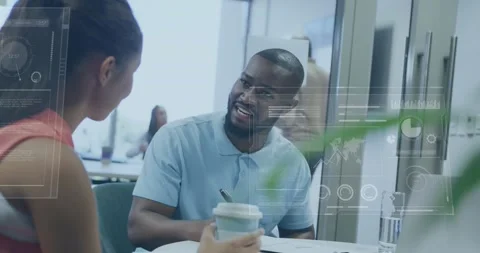 Animation of financial data processing over diverse business people in office Stock-Footage 328402725