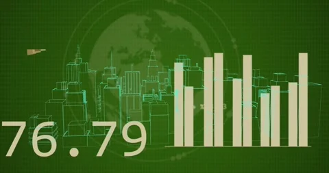 Animation of financial data processing over 3d city and globe Stock Footage 328634748