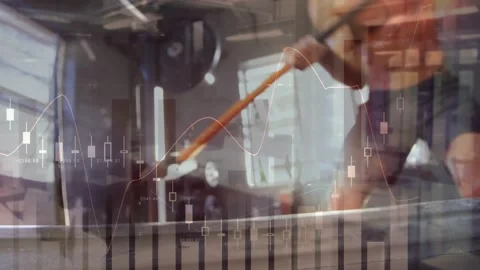 Animation of financial data processing over caucasian man with hammer exercising 動画素材 328642493