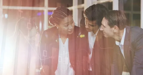 Animation of financial data processing over diverse business people in office Video stock 328821790