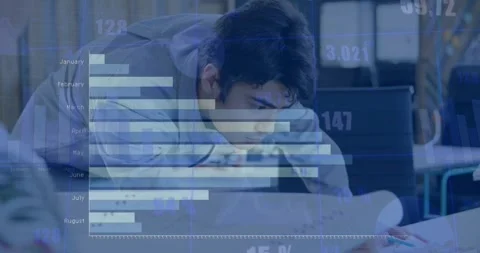 Animation of financial data processing over male architect working Stock Footage 329033115