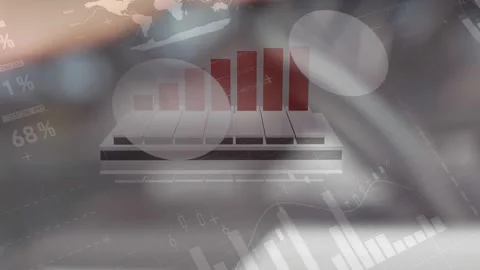 Animation of financial data processing over exercising person Stock Footage 329108421