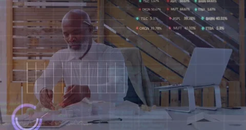 Animation of financial data processing over male architect working in office Stock Footage 329109187
