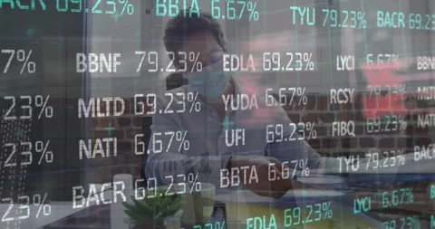 Animation of financial data processing over male consultant working in office Stock Footage 329109222