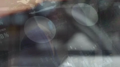 Animation of financial data processing over exercising person Stock Footage 329126481