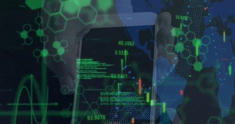 Animation of financial data processing over payment terminal Stock Footage 329232002