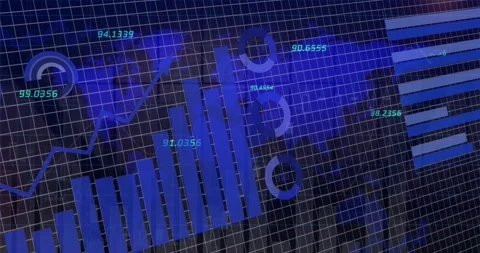Animation of financial data processing over grid and world map background Stock Footage 329284126