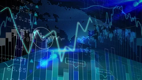 Animation of financial data processing over world map on black background Stock Footage 329361255