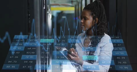 Animation of financial data processing over african american female it engineer Stock Footage 329488325