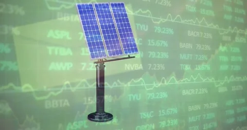 Animation of financial data processing over solar panel on cityscape background Stock-Footage 329511101