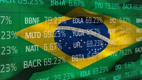 Animation of financial data processing over flag of brasil Stock Footage 329511668