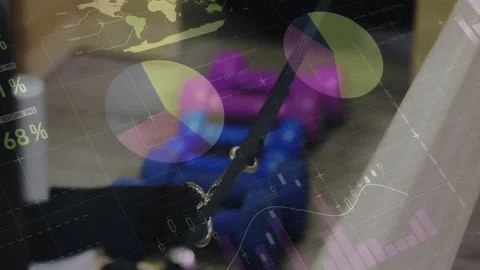Animation of financial data processing over exercising person 動画素材 329563608