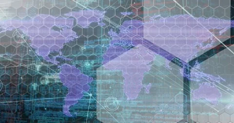 Animation of financial data processing over spinning globe and world map Stock Footage 329568683