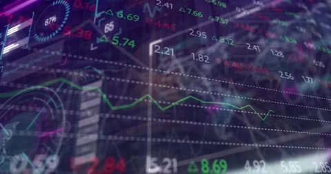 Animation of financial data processing over binary coding Stock Footage 329688697