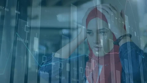 Animation of financial data processing over business people working in office Stock Footage 329706790