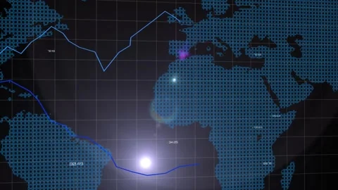 Animation of financial data processing over grid and world map Stock Footage 329775553
