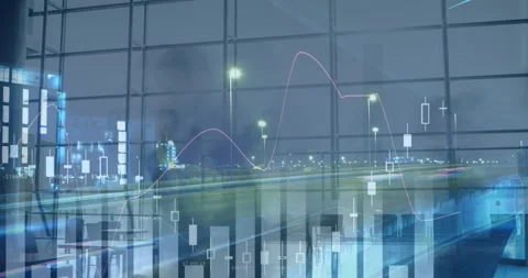 Animation of financial data processing over walking crowd Stock Footage 329857311