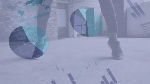 Animation of financial data processing over exercising women 動画素材 329917282