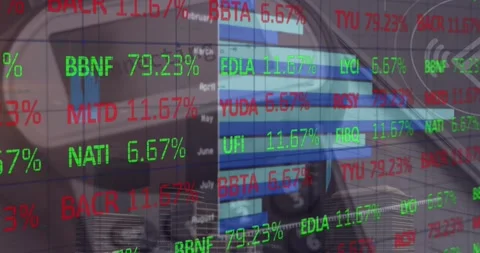 Animation of financial data processing over payment terminal and smartphone Stockbeeldmateriaal 329920208