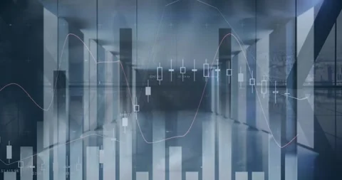 Animation of financial data processing over walking crowd Stock Footage 330166684