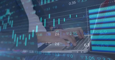 Animation of financial data processing over payment terminal Stock Footage 330175434