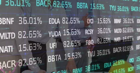 Animation of financial data processing over architects in meeting Stock Footage 330290492