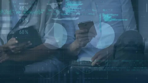 Animation of financial data processing over diverse people using smartphones Stock Footage 330291629