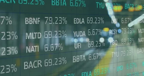 Animation of financial data processing over train platform Stock Footage 330344556