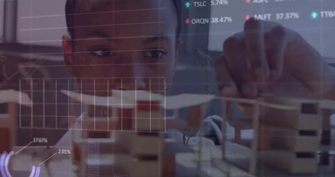 Animation of financial data processing over african american female architect Stock Footage 330469507
