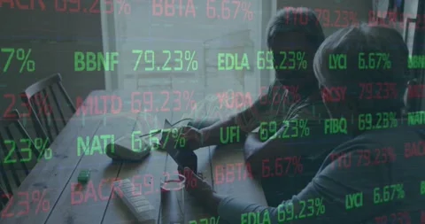 Animation of financial data processing over delivery man and van 스톡 동영상 330473653