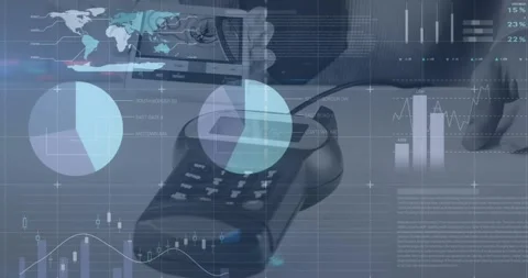 Animation of financial data processing over payment terminal Stock Footage 330473686