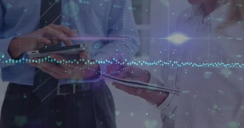 Animation of financial data processing over diverse business people using Stock Footage 330584093
