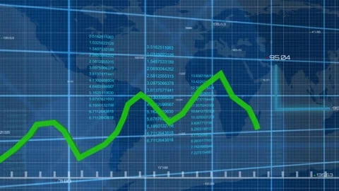 Animation of financial data processing over world map on blue background Stock Footage 330586022