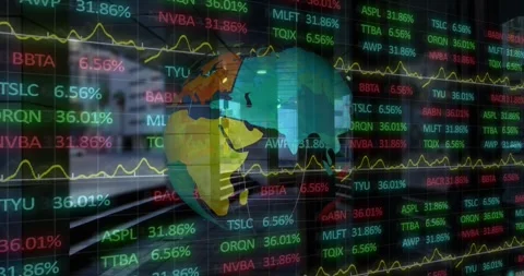 Animation of financial data processing over globe Stock Footage 330724995