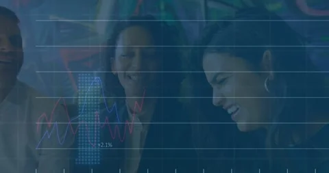 Animation of financial data processing over business people working in office Stock Footage 330725000