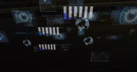 Animation of financial data processing over fast road traffic Stock Footage 330732589