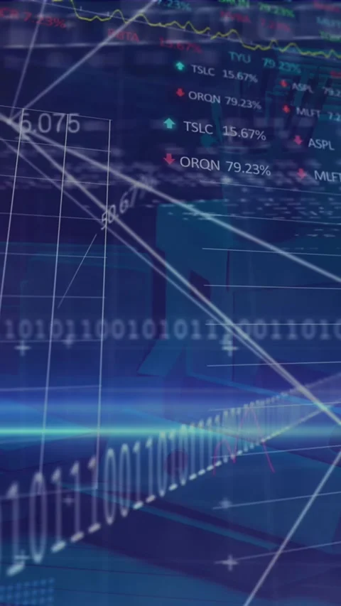 Animation of financial data processing over document office files Stock Footage 331646717