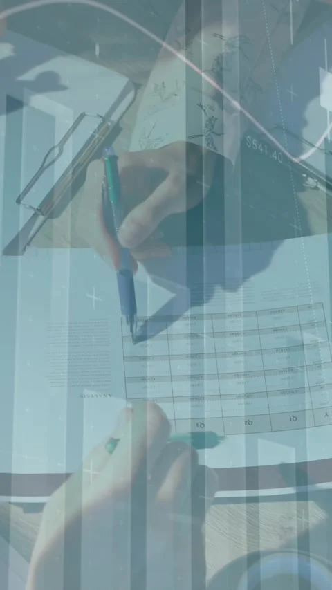Animation of financial data processing over office colleagues checking documents Stock Footage 331649747