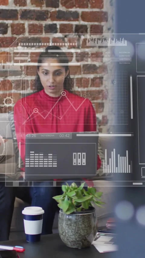 Animation of financial data processing over diverse business people in office Stock Footage 341659766