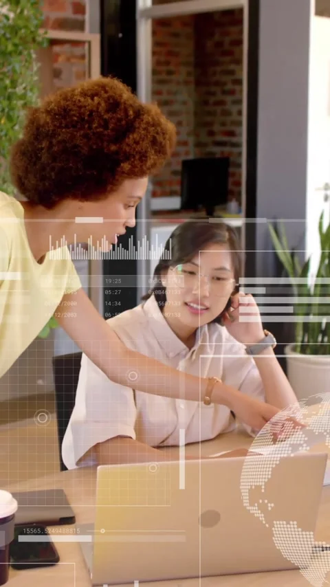 Animation of financial data processing over diverse business people in office Stock Footage 341659771