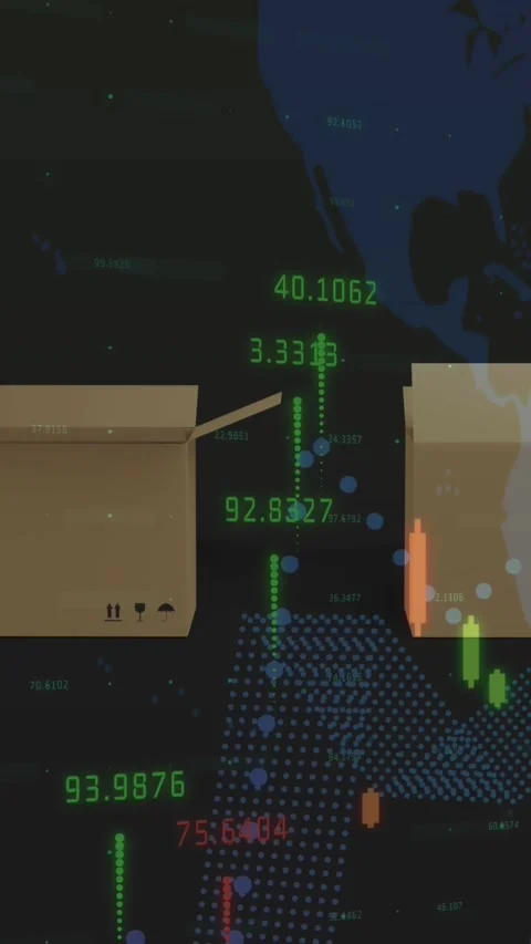 Animation of financial data processing over world map and cardboard boxes Stock Footage 341917966