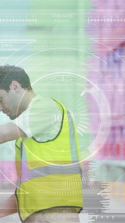 Animation of financial data processing over caucasian warehouse worker Stock Footage 341920851