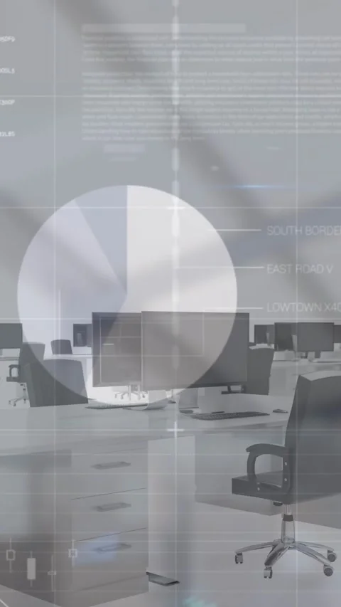 Animation of financial data processing over office desks with computers Stock Footage 341927275