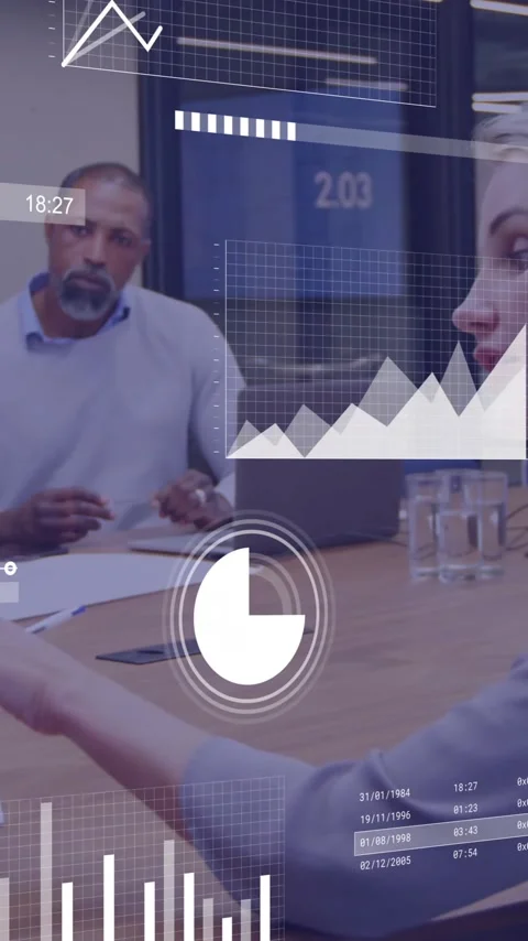 Animation of financial data processing over diverse business people in office Stock Footage 341927517