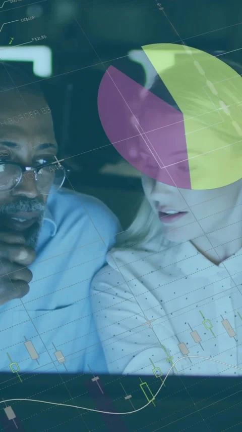 Animation of financial data processing over diverse business people in office Stock Footage 341927575