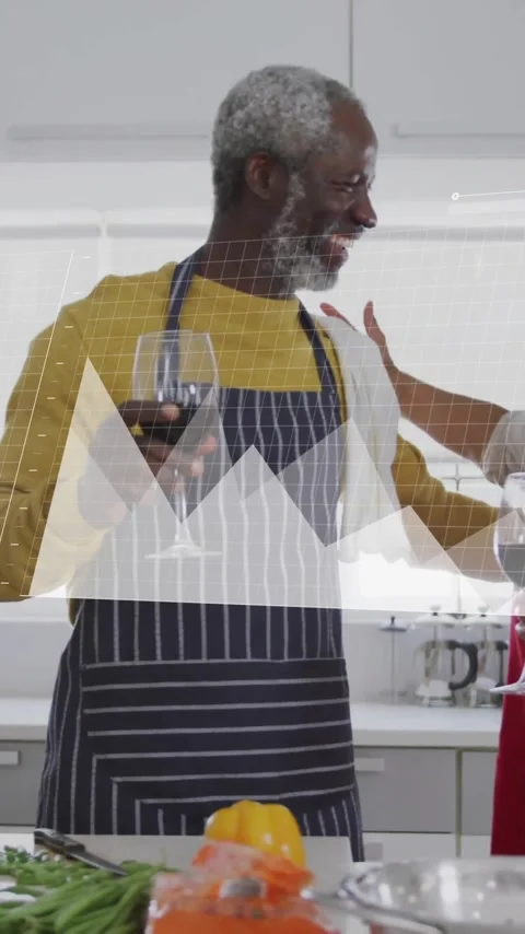 Animation of financial data processing over senior couple in kitchen Vídeo Stock 341927728
