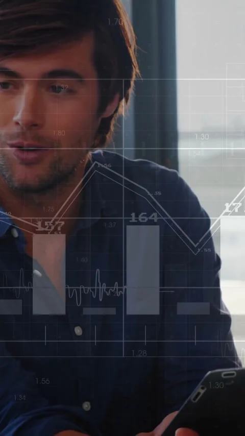 Animation of financial data processing over diverse colleagues discussing work Stock Footage 341927827