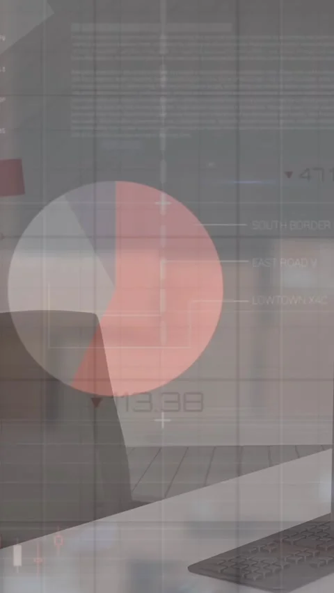 Animation of financial data processing over office desk with computer Stock Footage 341956540
